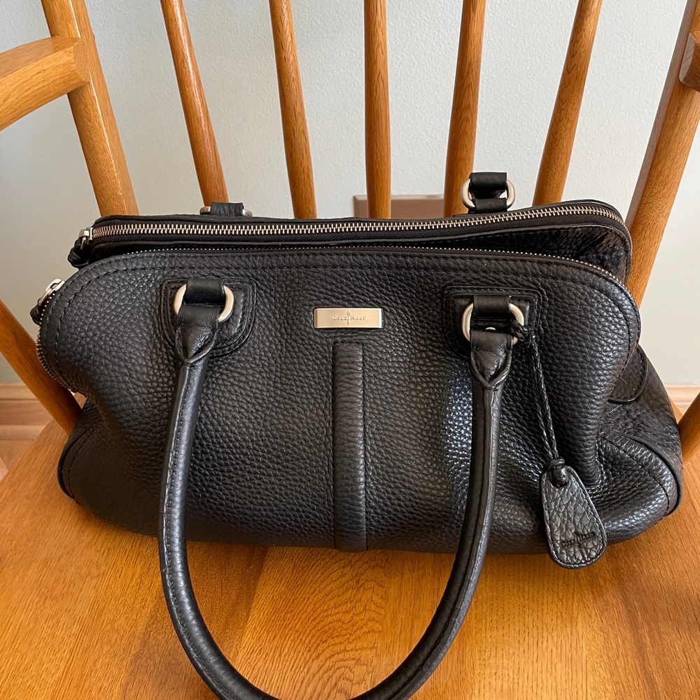 Cole Haan Structured Black Pebbled Leather Satchel Handbag - Picture 8 of 16